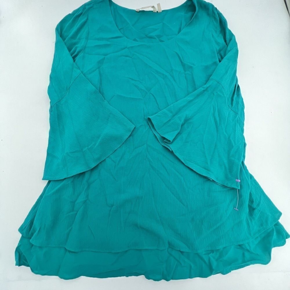 Soft Surroundings Perfect Layer Top Womens M Medium Teal Long Bell Sleeve